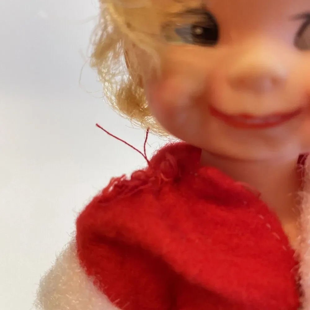 Vintage Christmas Santa Outfit Doll Red Hair Waving Japan Big Eyes 6” Holiday